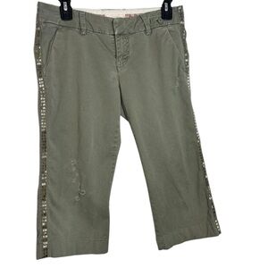 VTG 90s Y2K American Eagle Beaded Distressed Green Capri Pant Size 4